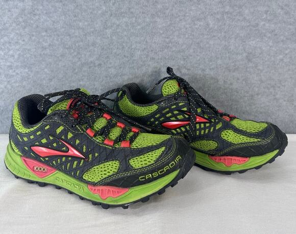 Brooks Shoes - Brooks Women's sz 8 Cascadia 7 Green & Pink Trail Running Sneaker Outdoor Hiking